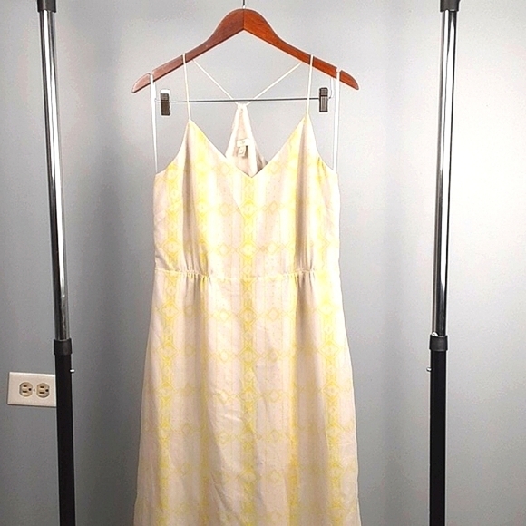 J. CREW Gray & Yellow Racerback Midi Side Slit Sheath Dress - Picture 2 of 12